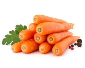 Sweet raw carrot tuber isolated on white background cutout