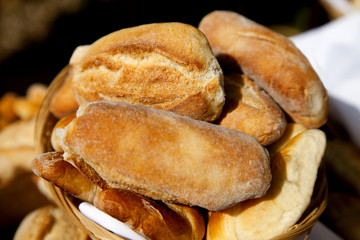 Delicious freshly baked rolls in a basket