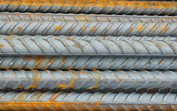 Metal rods for construction, close-up