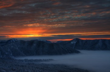 Mountain sunset winter