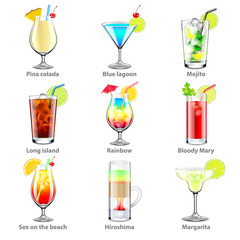 Water drinks icons vector set