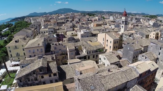 Aerial view of island Corfu capital city 
