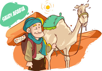 vector illustration of a Tourist and camel in the desert