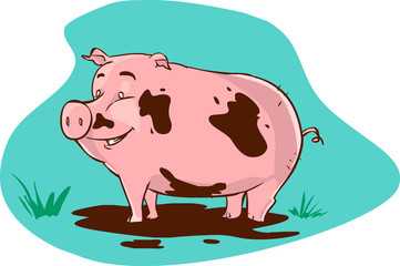 vector illustration of a muddy pig