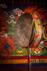 Gong drum in Spituk monastery. Ladadkh, India