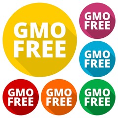 GMO Free icons set with long shadow