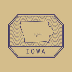 Stamp with the name and map of Iowa, United States