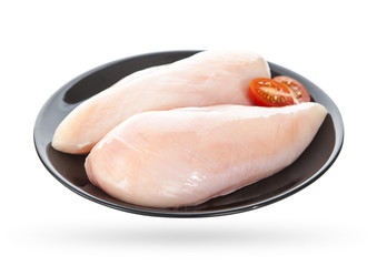 raw chicken fillets close up on white
