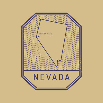 Stamp with the name and map of Nevada, United States