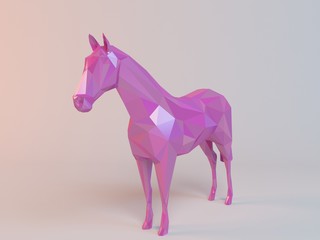 3D pink low poly (horse) inside a white stage with high render quality to be used as a logo, medal, symbol, shape, emblem, icon, children story, or any other use.