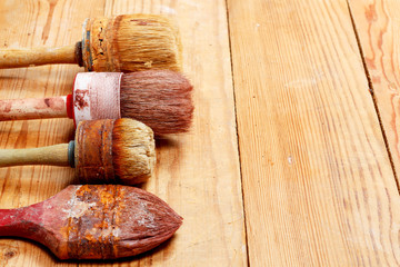 The old  brush on wooden boards