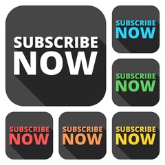 Subscribe now icons set with long shadow