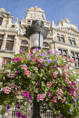Facade of City Hall, Gran Place - Main Square with Lamppost and