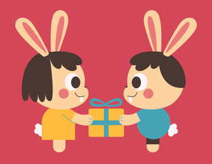 Bunny Couple Trading a Present