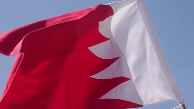 Bahrain Flag waving with sky behind 3