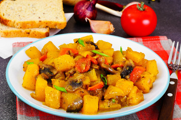 Pumpkin, Mushrooms, Onions and Carrots Stewed