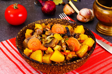 Pumpkin, Mushrooms, Onions and Carrots Stewed