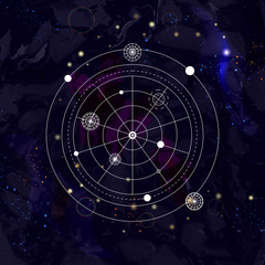 Abstract mystical geometry symbol. Linear alchemy, occult, philosophical sign.