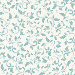Fototapeta na wymiar Vector vintage seamless blue floral pattern on white.