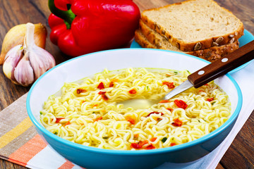 Tasty Chicken Soup with Chinese Noodles