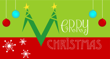 Merry Christmas lettering on green background, vector illustrati