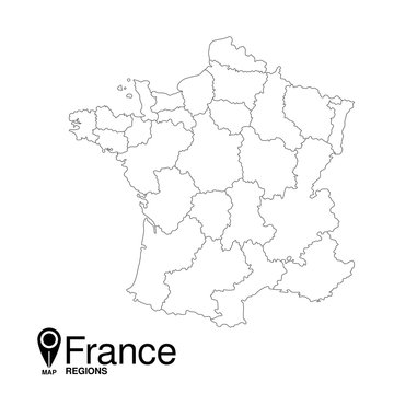 Regions map of France contour