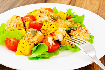 Pumpkin Salad, Suluguni Fried in Sesame, Pumpkin Seeds, Cherry T