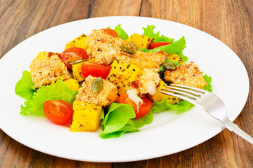 Pumpkin Salad, Suluguni Fried in Sesame, Pumpkin Seeds, Cherry T