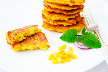 Healthy and Diet Food: Corn Fritters with Corn