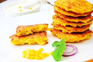 Healthy and Diet Food: Corn Fritters with Corn
