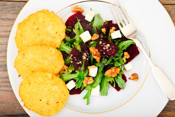 Arugula Salad, Boiled Beets, Cheese and Walnuts
