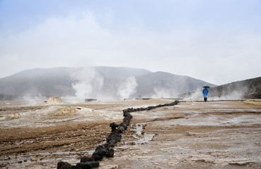Highest Valley of Geysers El Tatio in the Andes