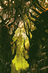 Fototapeta premium mysterious forest with unusual trees,digital painting
