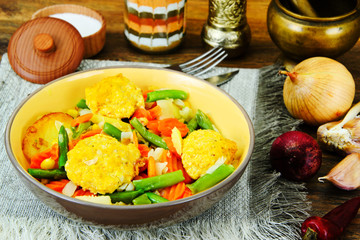 Steamed Vegetables Potatoes, Carrots, Corn, Green Beans, Onion a