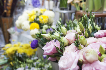 pink eustoma in a bouquet