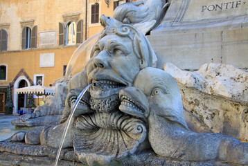 ROME, ITALY - DECEMBER 20, 2012: Fountain of the Pantheon (Fontana del Pantheon) at Piazza della Rotonda in Rome, Italy