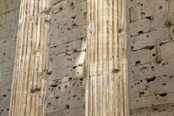 ROME, ITALY - DECEMBER 20, 2012:  Details of Hadrian temple colonnade in Rome, Italy