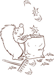 white background vector illustration of a Hedgehog collect leave