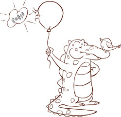vector illustration of a cute crocodile holding balloons