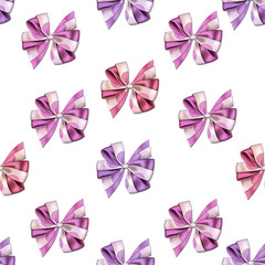 All over background Seamless pattern - Little cute bows and ribbons in vivid and bright colors on a White background 