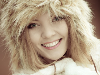 woman in winter clothing fur cap outdoor