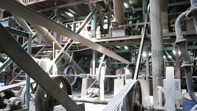 industry belt chain wheel of steam engine power working in old factory