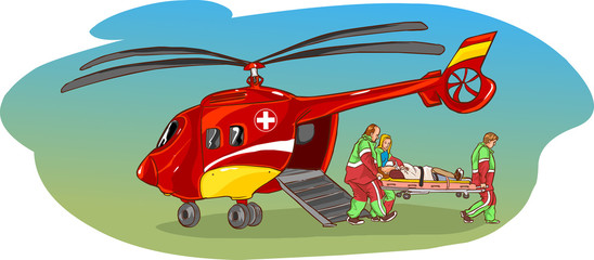 Vector illustration of a red helicopter ambulance