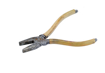 Old and rusty pliers, isolated on white background