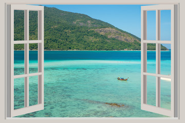 Fototapeta na wymiar Summer, Travel, Vacation and Holiday concept - The open window,