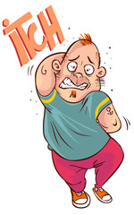 vector illustration of a  cartoon man scratching all over