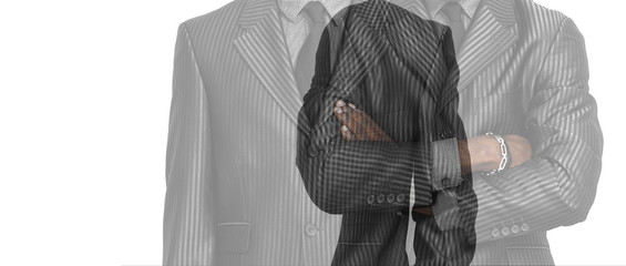 Businessman wearing grey suit double exposure