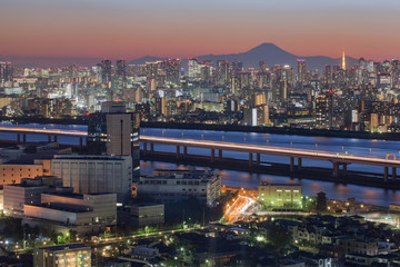 Fototapeta na wymiar Tokyo city view with Mount Fuji and Tokyo tower landmark