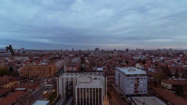 Time lapse of a sunrise during winter over the city of Zagreb in Croatia, with Cibona and Zagrepcanka in 4k