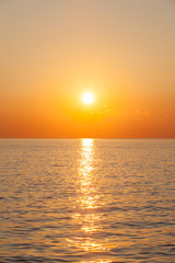 Sunset at sea ocean in beautiful winter season
